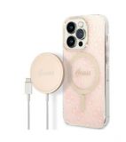Etui do iPhone 14 Pro Max Magsafe i ładowarka Guess Charger 4G Gold Pink