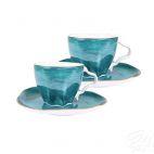 Zestaw filiżanek ze spodkiem 250 ml / 2 szt. - 6630L STONE AGE / Morski - zdjęcie