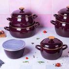 Pojemnik emaliowany z pokrywką - Bordeaux / bordowy - zdjęcie