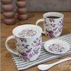 Zestaw 2 szt. kubków ze spodkiem i łyżeczką / CR13-13 - zdjęcie