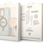 Etui do iPhone 14 Pro Guess 4G Gold White Magsafe + ładowarka - białe - zdjęcie