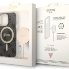 Etui do iPhone 14 Pro Guess 4G Gold Black Magsafe + Charger - czarne - zdjęcie