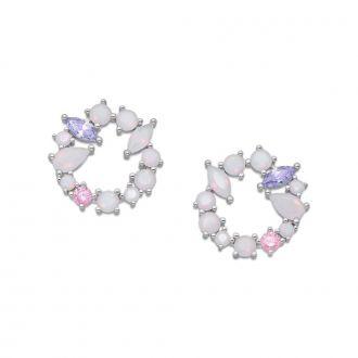 Rodowane srebrne kolczyki z kolorowymi cyrkoniami - zdjęcie główne