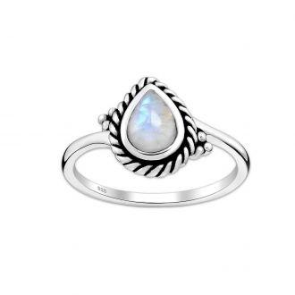 Oksydowany srebrny pierścionek z Kamieniem Księżycowym - Europa 17, US 8 - zdjęcie główne