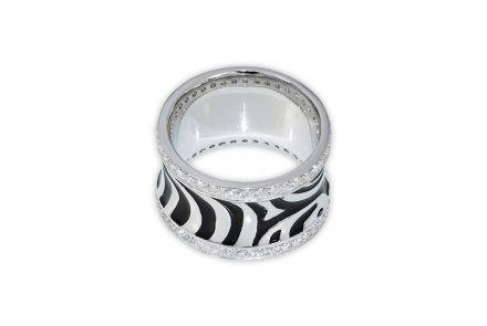Szeroki srebrny pierścionek obrączka z cyrkoniami - zdjęcie główne