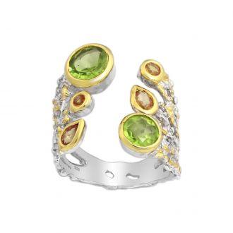 Srebrny pierścionek z Peridotami i Szafirami - Europa 17, US 8 - zdjęcie główne