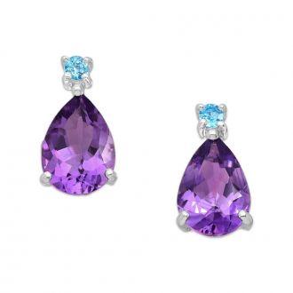 Srebrne kolczyki z ametystami i topazami rodowane - zdjęcie główne