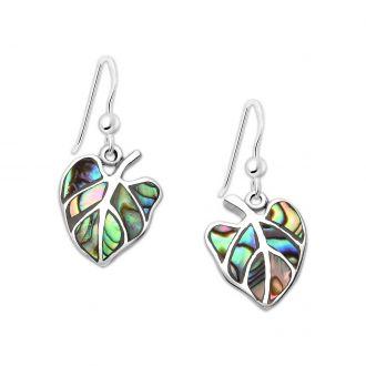 Kolczyki srebrne z muszlą abalon listki - zdjęcie główne