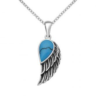 Srebrny wisiorek skrzydła anioła z turkusem - zdjęcie główne