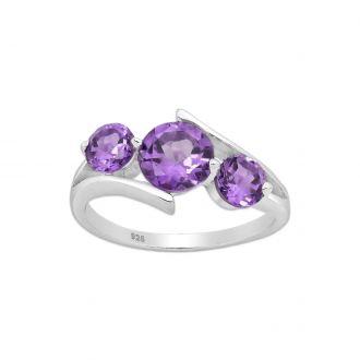 Rodowany srebrny pierścionek z ametystem - Europa 17, US 8 - zdjęcie główne