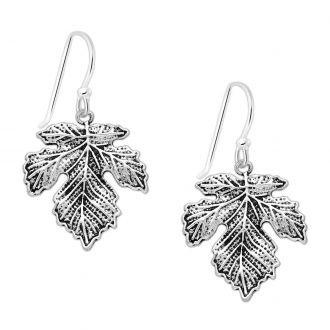 Srebrne kolczyki oksydowane listki klonu - zdjęcie główne
