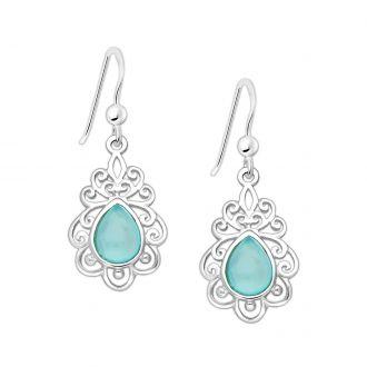 Srebrne ażurowe kolczyki z pięknym chalcedonem - zdjęcie główne