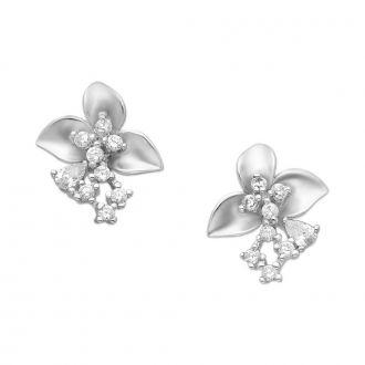 Rodowane srebrne kolczyki kwiaty z cyrkoniami - zdjęcie główne