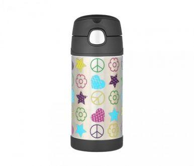 Kubek dla dzieci ze słomką Thermos FUNtainer 355 ml (stalowy/czarny) motyw free - zdjęcie główne