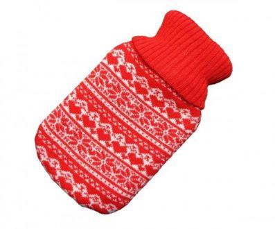 Termofor w sweterku świątecznym, ogrzewacz na wodę FOKIE (czerwony) - zdjęcie główne