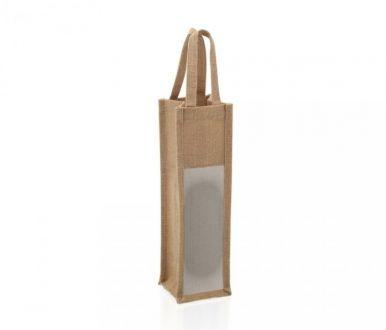 Torba jutowa z okienkiem na kubek, butelkę, termos 10x10x35 cm JUTA (brązowy) - zdjęcie główne