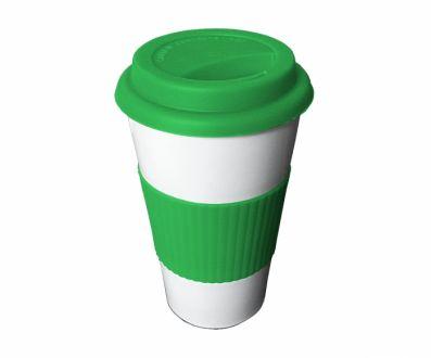 Kubek termiczny stalowy TUMBLER Coffee 460 ml TERMIO (biały/zielony) - zdjęcie główne