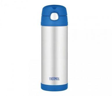 Kubek dla dzieci ze słomką Thermos FUNtainer 470 ml (stalowy/niebieski) - zdjęcie główne