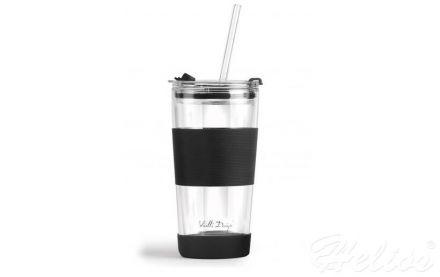 Kubek termiczny szklany ze słomką 600 ml - FUORI Czarny (30374) - zdjęcie główne