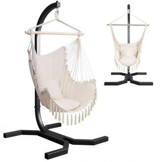 STELAŻ KOKON KRZESŁO Brazylijskie BEŻOWE BOHO Wygodne, FOTEL WISZĄCY KSOZ025C - zdjęcie główne