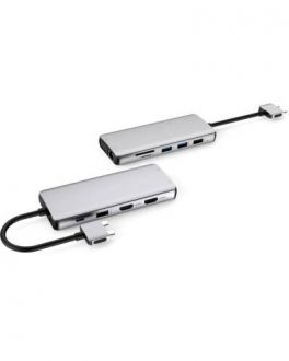 Przejściówka eStuff USB-C do  2xHDMI/ USB-C/ LAN/ VGA / 2x USB 2.0/ 2x USB 3.2/ MicroSD/ SD/ Audio/mic - biała - zdjęcie główne