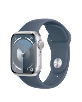 Apple Watch S9 41mm aluminium w kolorze srebrnym z paskiem sportowym w kolorze sztormowego błękitu - S/M - zdjęcie główne