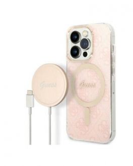 Etui do iPhone 14 Pro Max Magsafe i ładowarka Guess Charger 4G Gold Pink - zdjęcie główne