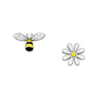 Srebrne kolczyki pszczółka i kwiatek - zdjęcie główne