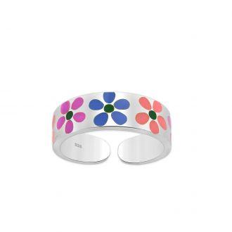 Srebrny pierścionek na palec u stopy kwiatki - zdjęcie główne