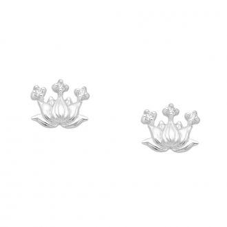 Srebrne kolczyki kwiat lotosu z cyrkoniami - zdjęcie główne