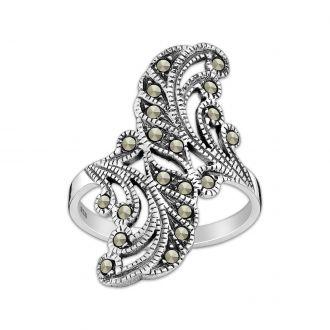 Szeroki srebrny pierścień z Markazytami - Europa 10, US 4 - zdjęcie główne