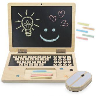 Drewniany laptop z myszką - tablica magnetyczna + kredowa - zdjęcie główne