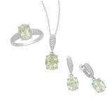 Komplet srebrnej biżuterii z zielonym Ametystem