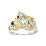 Ekskluzywny srebrny pierścionek z Szafirem i Topazem - Europa 17, US 8