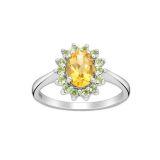 Pierścionek srebrny z cytrynem i peridotem - Europa 19, US 9