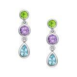 Rodowane srebrne kolczyki z topazem peridotem i ametystem