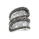 Szeroki srebrny pierścień z Markazytami - Europa 16; US 7