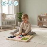 Drewniana tablica manipulacyjna Montessori – Sensoryczna Nauka samodzielności - sznurówki, klamry, guziki, zatrzaski, suwak