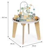 Drewniany okrągły stolik edukacyjny z magnetyczną kolejką i wyrzutnią do koralików