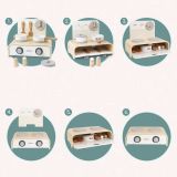 Drewniana składana kuchnia dla dzieci Mamabrum - zestaw z garnkami, akcesoriami kuchennymi i schowkiem