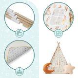 Tipi - namiot dla dziecka do pokoju z dywanem, poduszkami i światełkami LED - 135cm