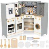 Drewniana, interaktywna kuchnia XXXL z oświetleniem LED, okapem i akcesoriami