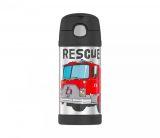 Kubek dla dzieci ze słomką Thermos FUNtainer 355 ml (stalowy/czarny) straż pożarna