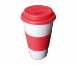 Kubek termiczny stalowy TUMBLER Coffee 460 ml TERMIO (biały/czerwony)