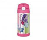 Kubek dla dzieci ze słomką Thermos FUNtainer 355 ml (stalowy/różowy) motyw motyl