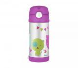 Kubek dla dzieci ze słomką Thermos FUNtainer 355 ml (stalowy/fuksja) motyw kot