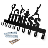 Wieszak uchwyt ścienny „FITNESS” na klucze, ubrania, biżuterię, ozdobny czarna struktura