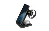 Crong PowerSpot Pivot Stand - Ładowarka bezprzewodowa 3w1 do iPhone, Samsung & Android, Galaxy Watch i słuchawek TWS (czarny)