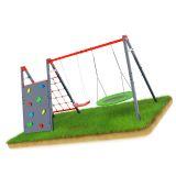 Huśtawka ogrodowa ze ścianką i liną wspinaczkową podwójna mieszcząca bocianie gniazdo i huśtawkę KSOZ014S