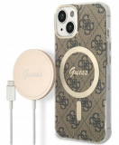Etui do iPhone 14 Guess 4G Gold Brown Magsafe + Charger - brązowe